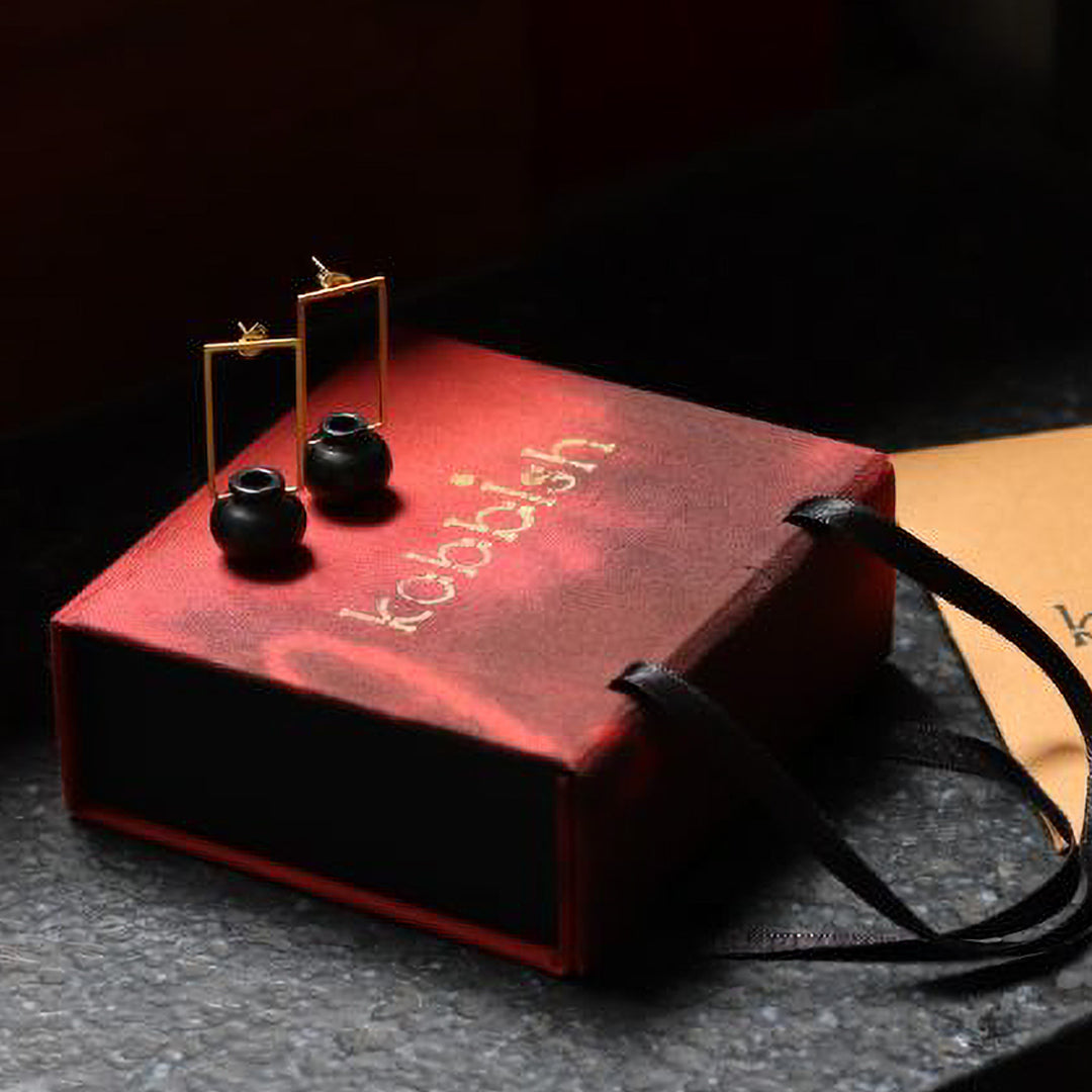 Statement Handmade Rectangle Kalash Brass Earrings | 22K Gold Plated