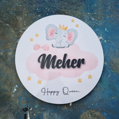 Personalized Elephant Queen Printed Kid's Nameplate with 3D Letters
