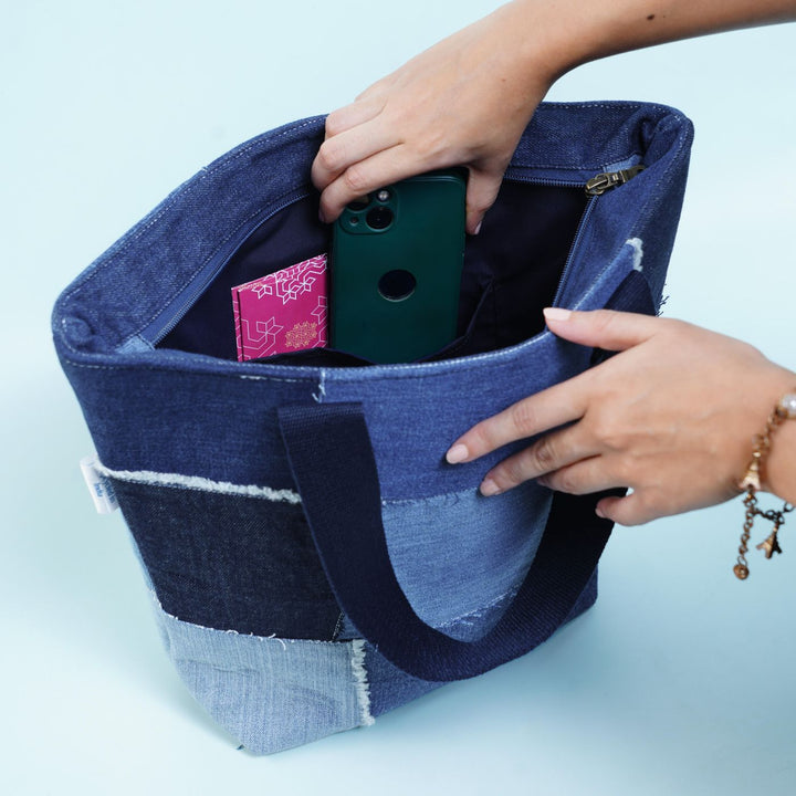 Handcrafted Upcycled Denim Patched Tote Bag