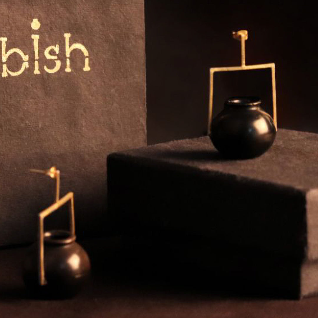 Contemporary Handmade Small Kalash In Square Design Brass Earrings | 22K Gold Plated