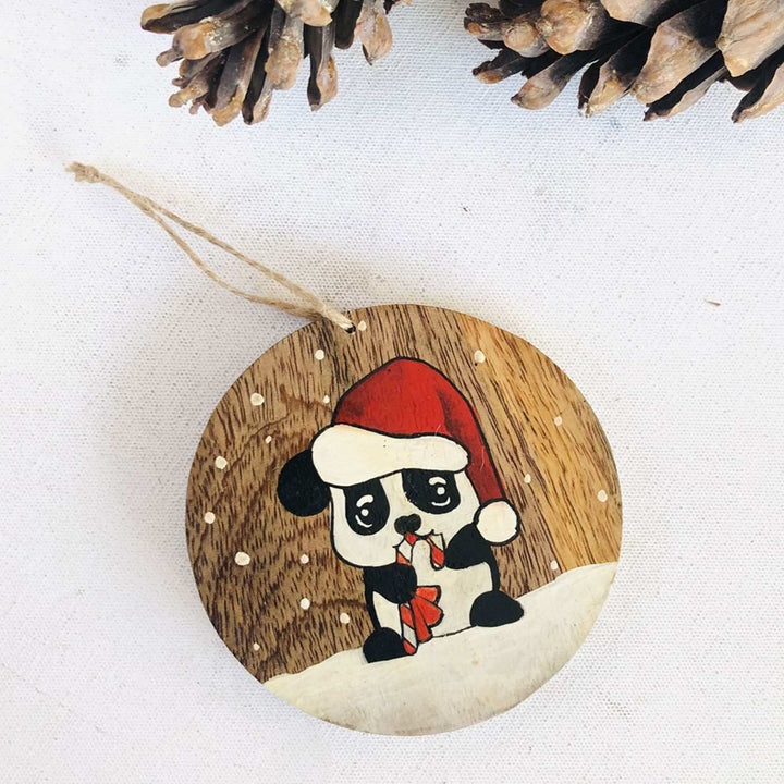 Hand-Painted Panda Wooden Ornaments For Christmas Tree Decoration