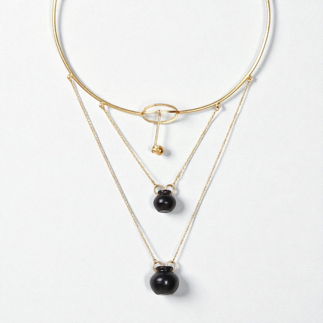 Multilayered Pot Design Handmade Choker Necklace | 22K Gold Plated