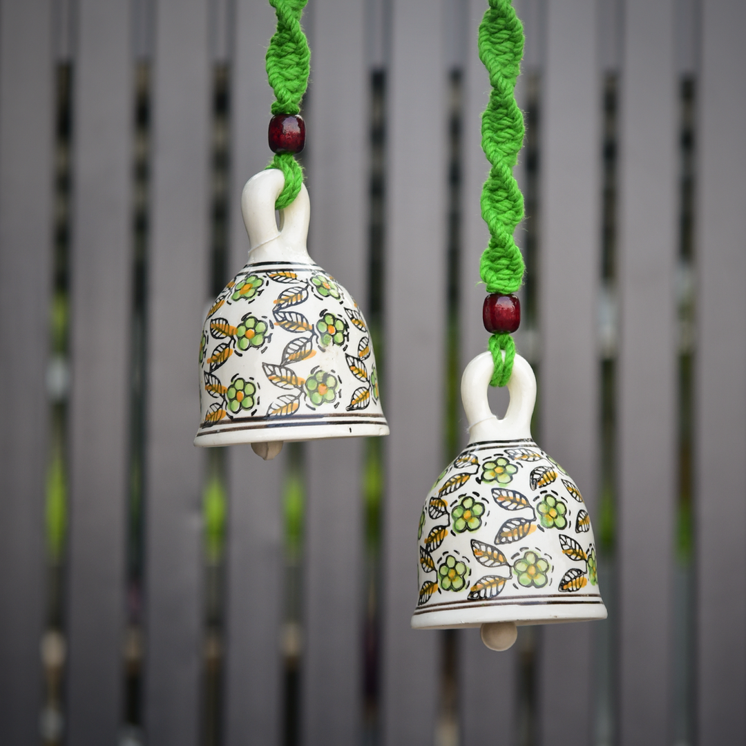 Hand Painted Ceramic Bells with Macrame Rope
