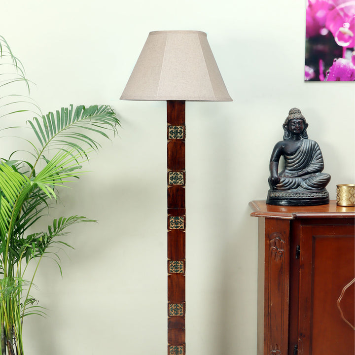 Amogh Hand-Carved Mango Wood & Jute Floor Lamp