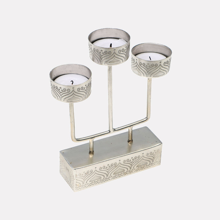 Utsav Silver Plated Tealight & Candle Metal Stand