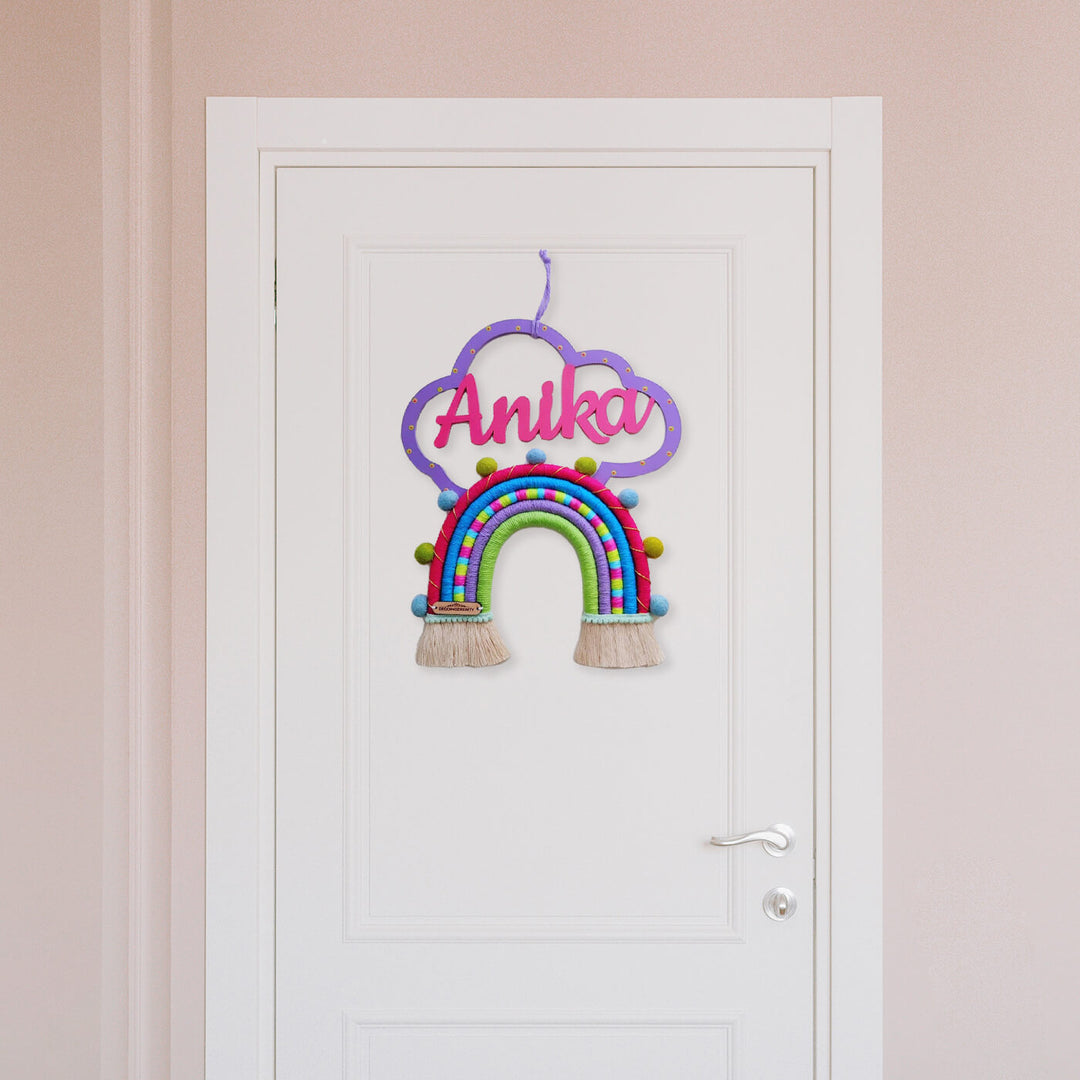 Macrame Cloud & Rainbow Personalized Kids' Nameplate - Zwende