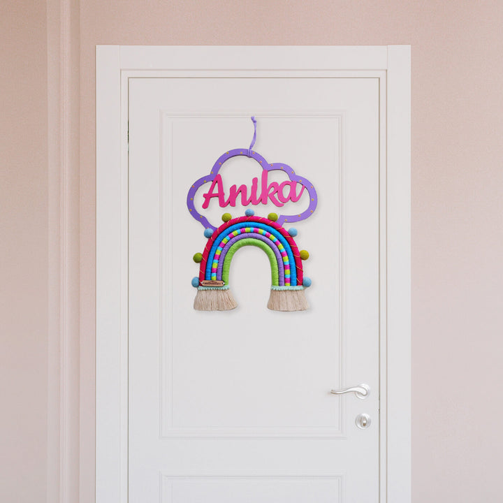 Macrame Cloud & Rainbow Personalized Kids' Nameplate - Zwende