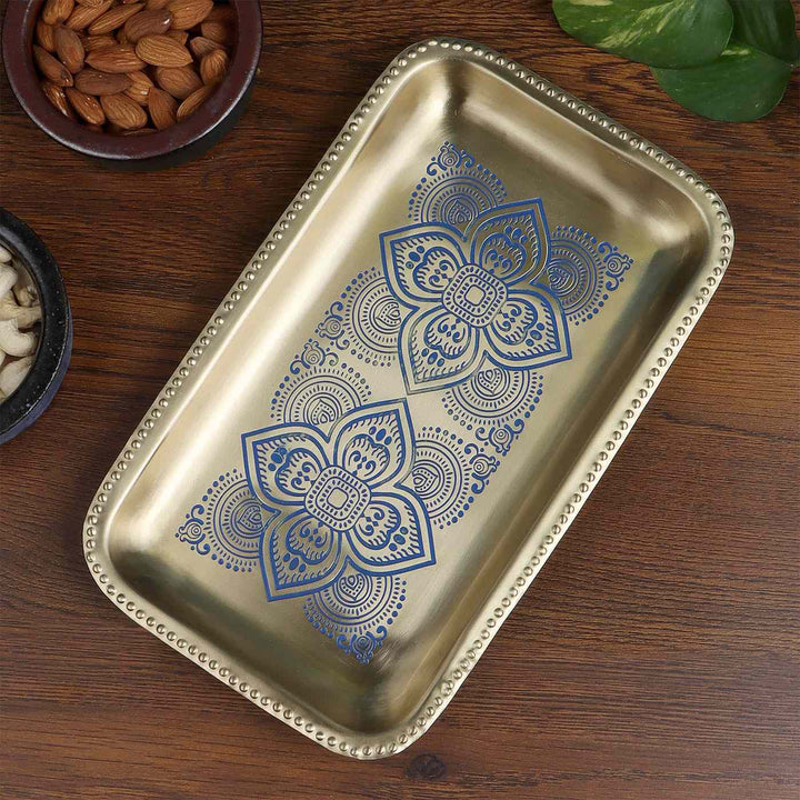 Dohar Handcrafted Brass Rectangular Tray