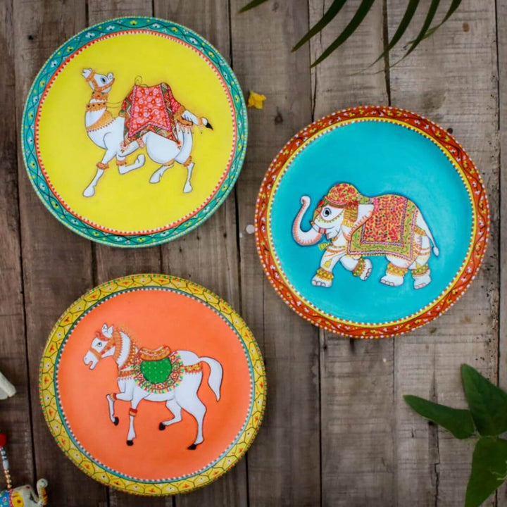 Handpainted Wooden Wall Plate With Rajasthani Artwork