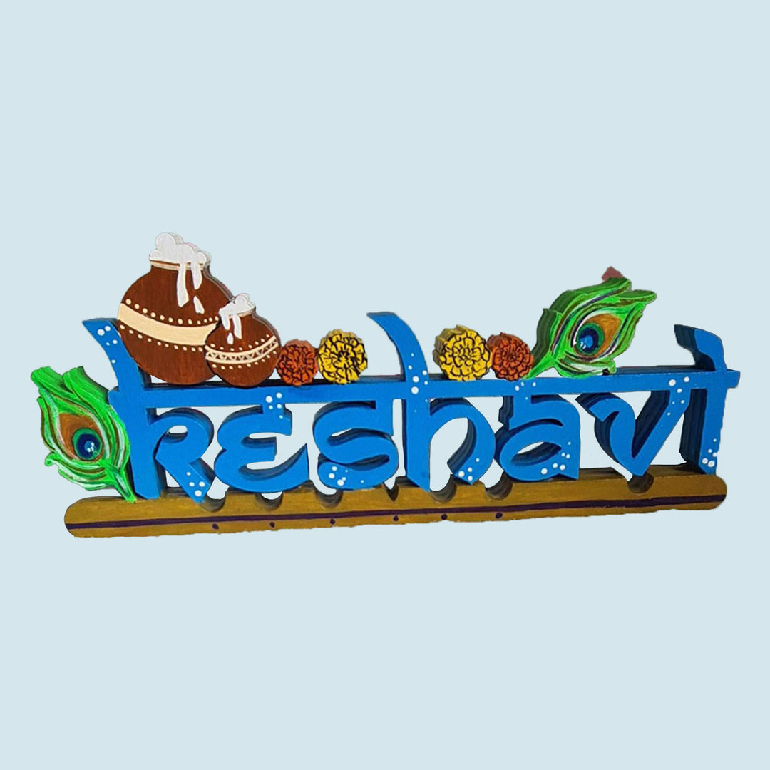 Handcrafted Personalized Krishna Themed 3D Name Block For Kids