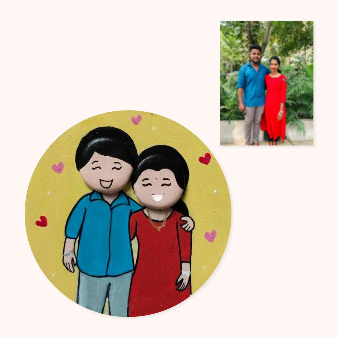 Handcrafted Personalized MDF Couples Magnet With Pebble Artwork