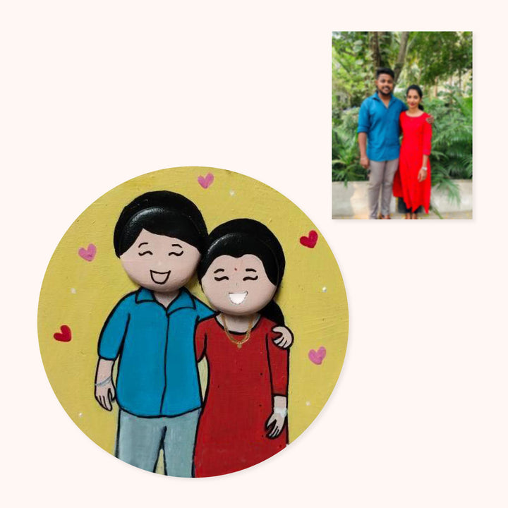 Handcrafted Personalized MDF Couples Magnet With Pebble Artwork