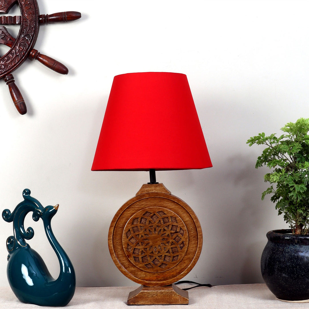 Mandala Chakra Carving Mango Wood & Cotton Table Lamp
