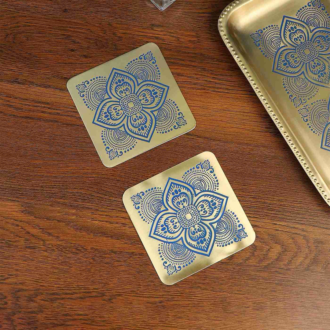 Dohar Handcrafted Brass Square Coasters I Set of 2