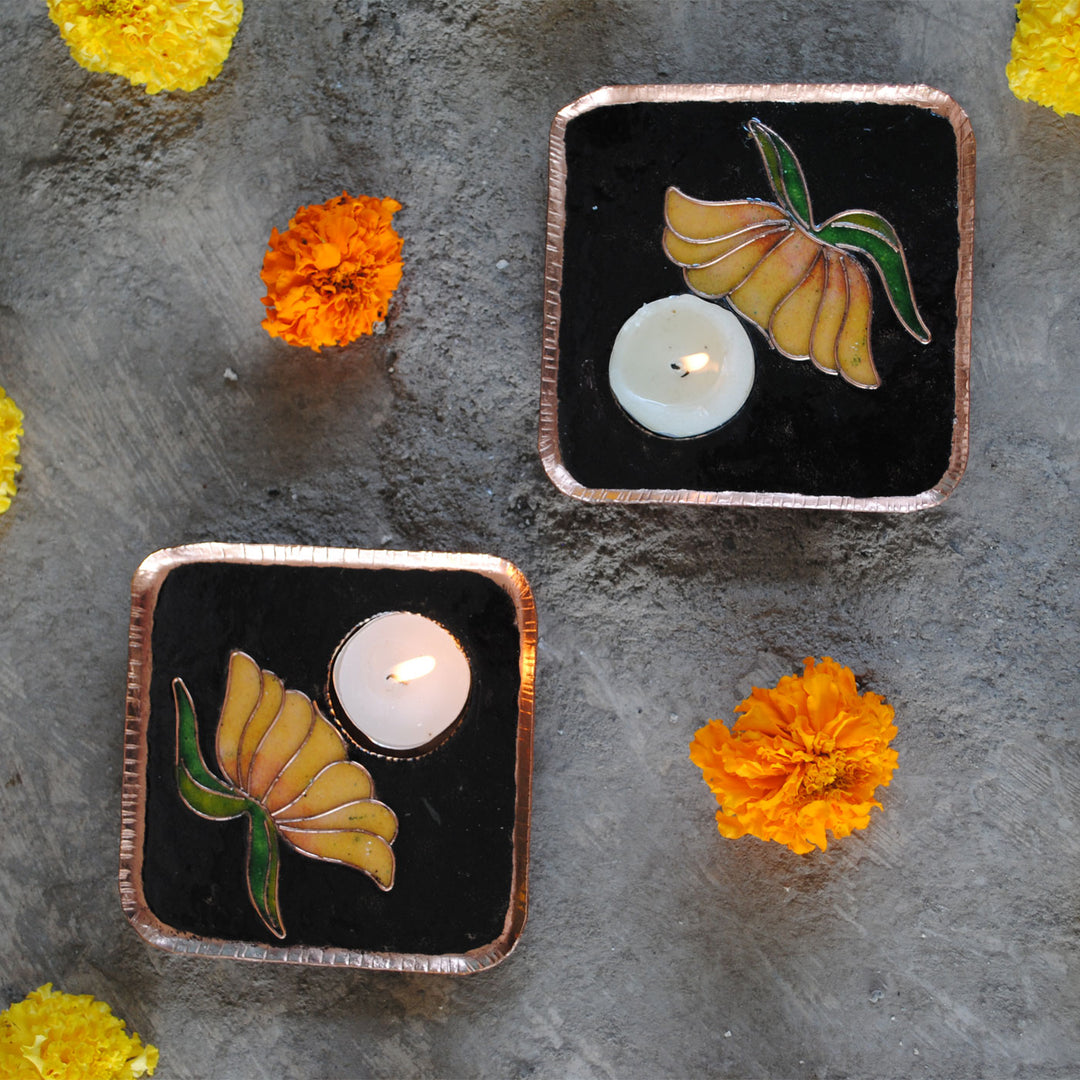 Copper Enamel Tealight Holders I Set of 2