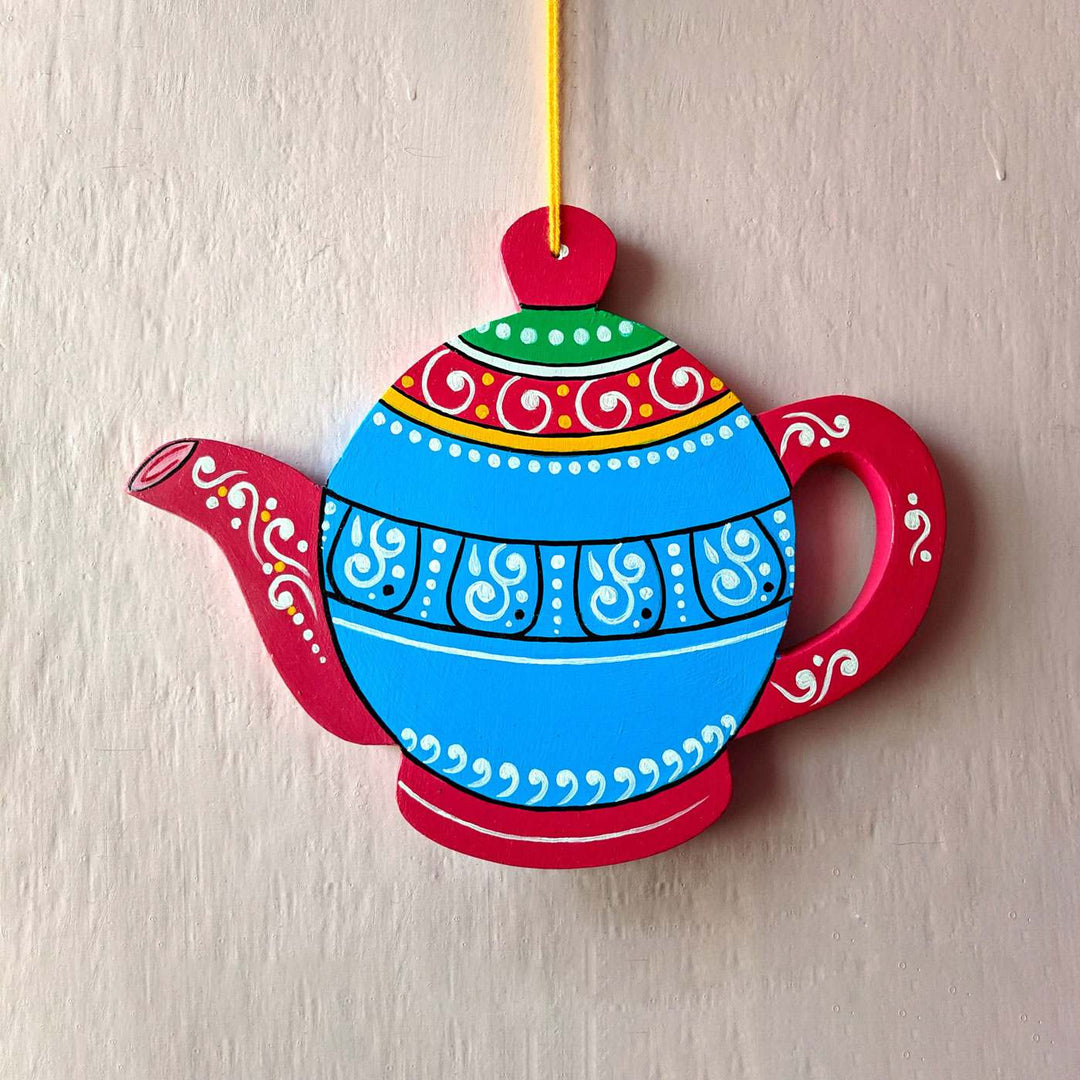 Handpainted Wooden Teapot Wall Hanging for Kitchen