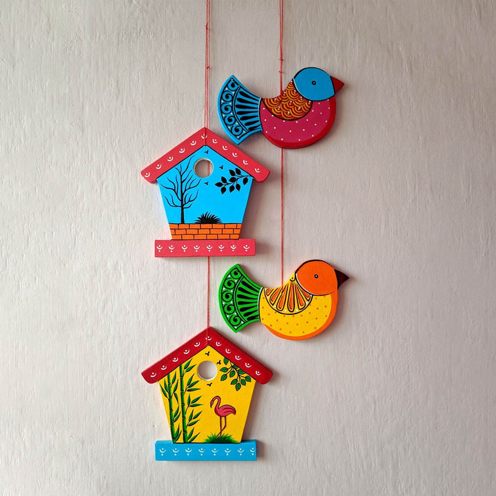 Handpainted Bird & Nest String Wall Hanging