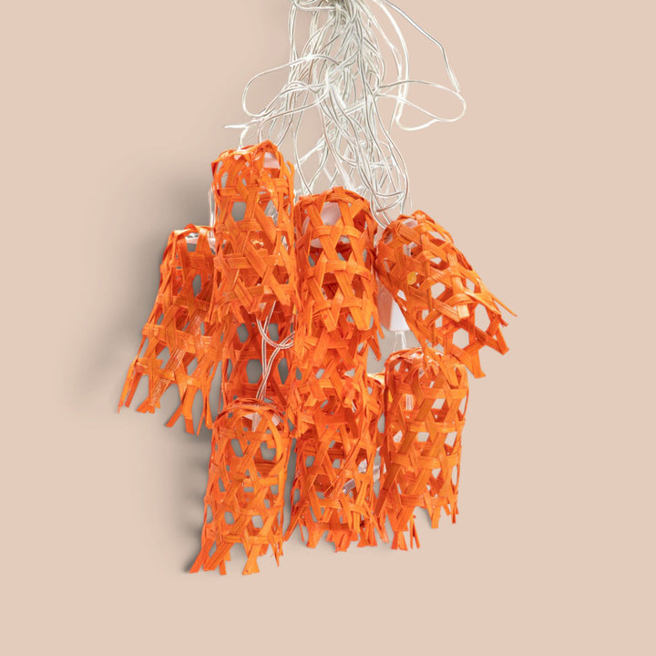 "Bell" Shaped Handcrafted Orange Bamboo LED Fairy Light For Festive Decor
