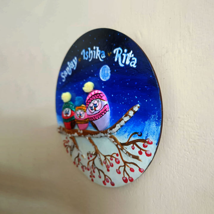 Hand-painted Pebble Art Owl Family Name Plate
