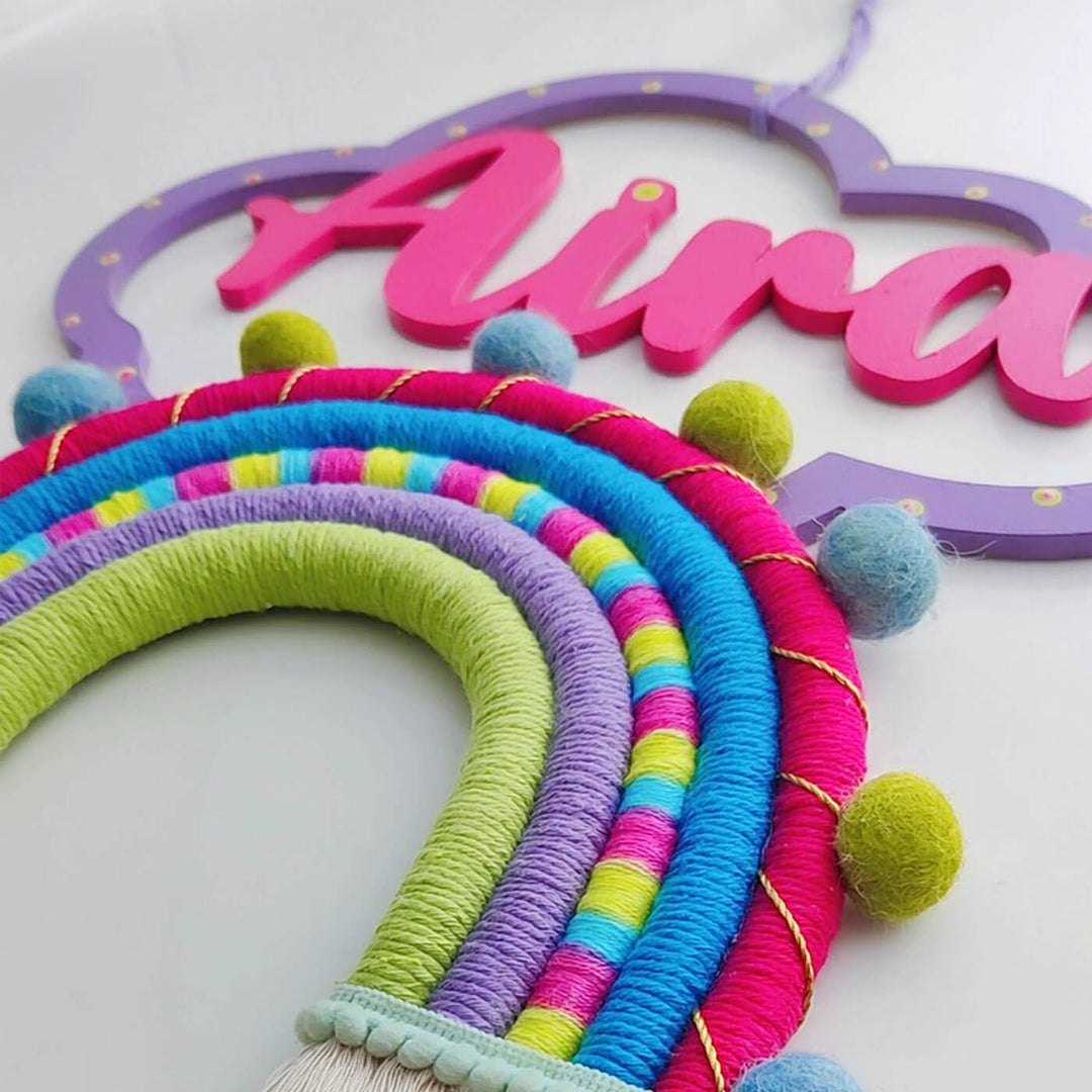 Macrame Cloud & Rainbow Personalized Kids' Nameplate - Zwende