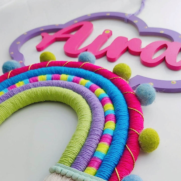 Macrame Cloud & Rainbow Personalized Kids' Nameplate - Zwende