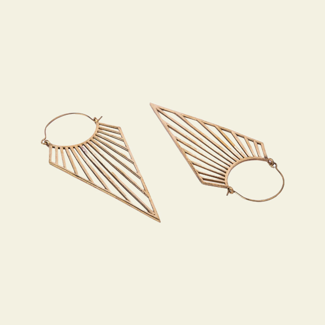 Handmade Brass Modern Hoop Earrings - Abstract Pattern
