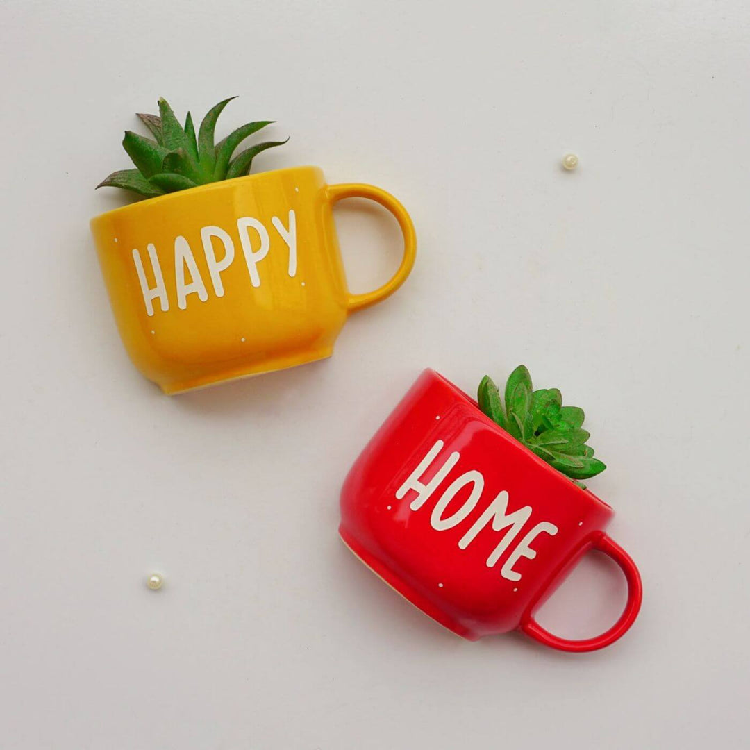 Themed Ceramic Cup Planter Set - Happy Home