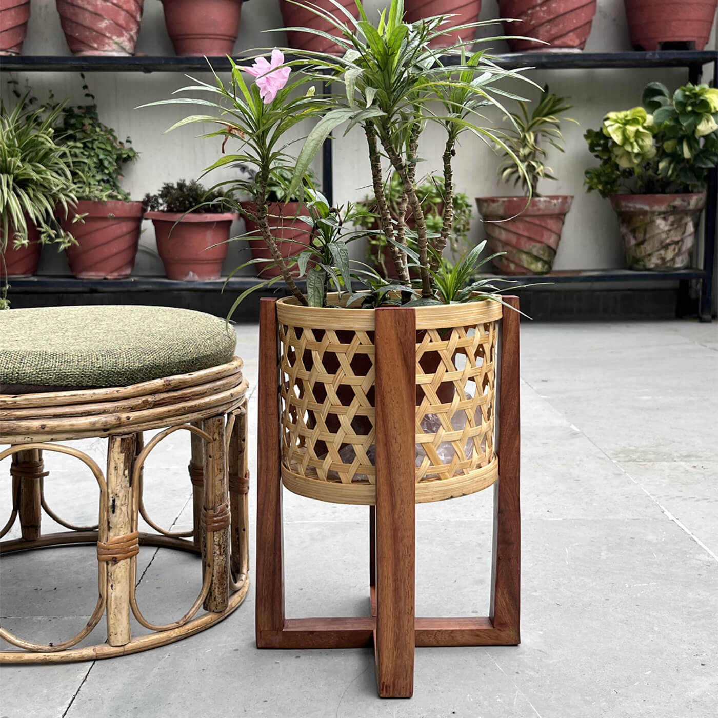 Buy Handcrafted Classic Bamboo Planter With Stand Online On Zwende