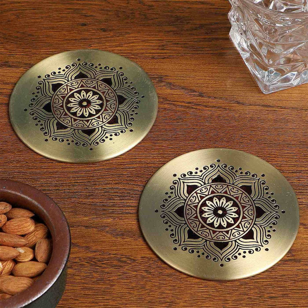 Utsav Handcrafted Brass Coasters I Set of 2