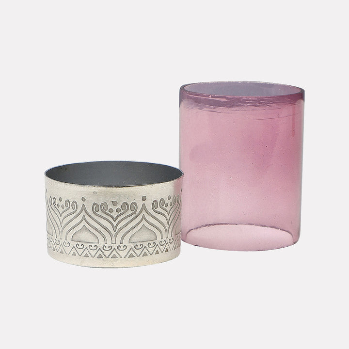 Utsav Silver Plated Tealight Votive with Glass - Set of 2