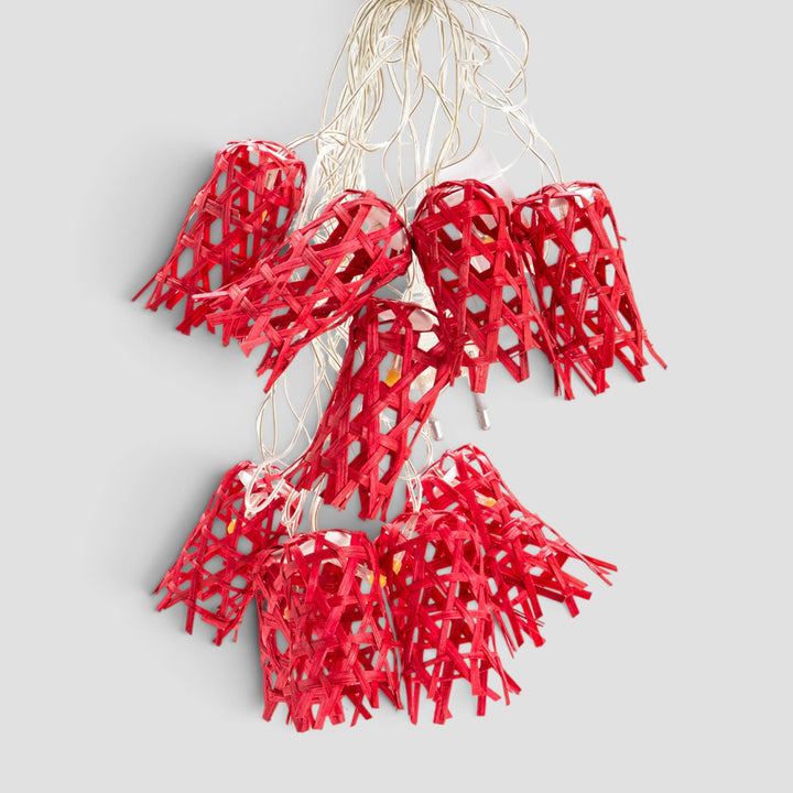"Bell" Shaped Handcrafted Red Bamboo LED Fairy Light For Festive Decor
