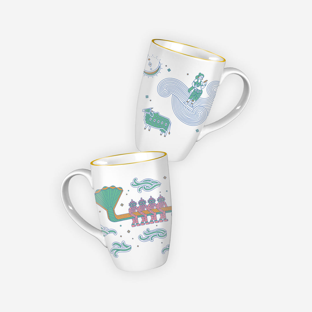 Manthan Indian Mythology Churn Theme Porcelain Mug - Zwende