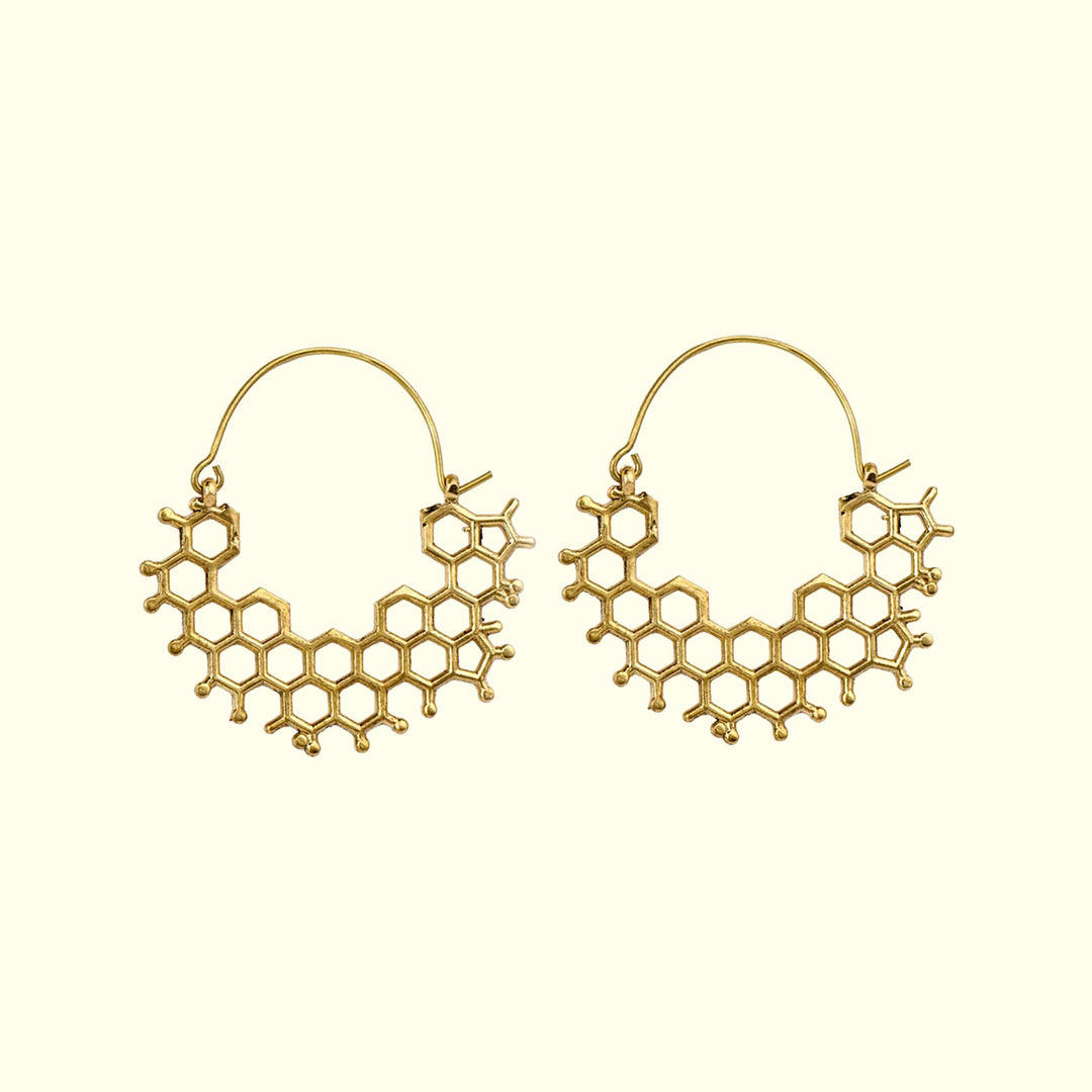 Handmade Brass Modern Hoop Earrings - Honeycomb