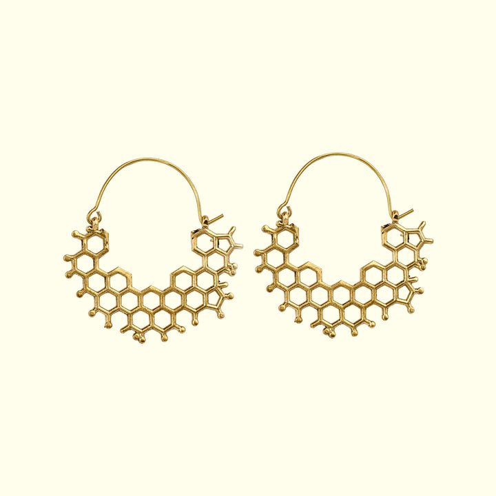 Handmade Brass Modern Hoop Earrings - Honeycomb