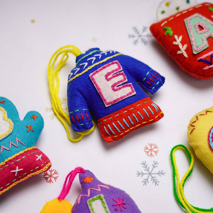 Personalized Initial Embroidered Felt Ornaments For Christmas Tree Decoration | Set Of 5