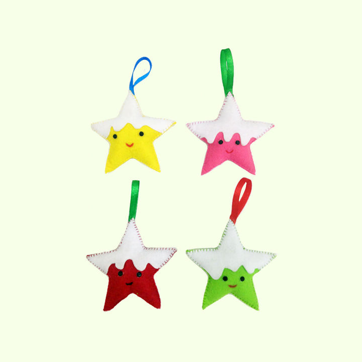 Handmade 3D Colourful Stars Felt Ornaments For Christmas Tree Decoration | Set Of 4