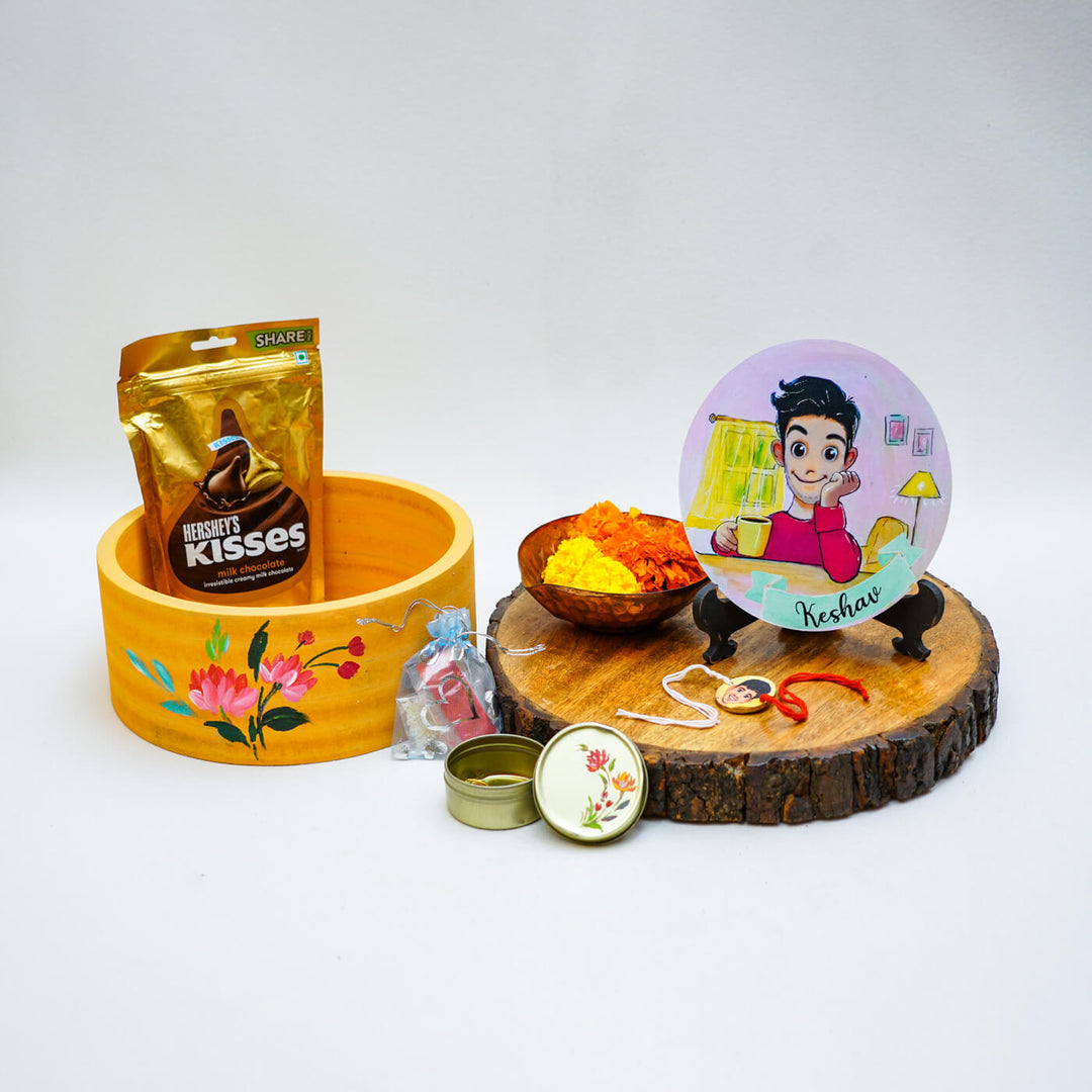 Photo Customized Rakhi Hamper With Caricature Nameplate
