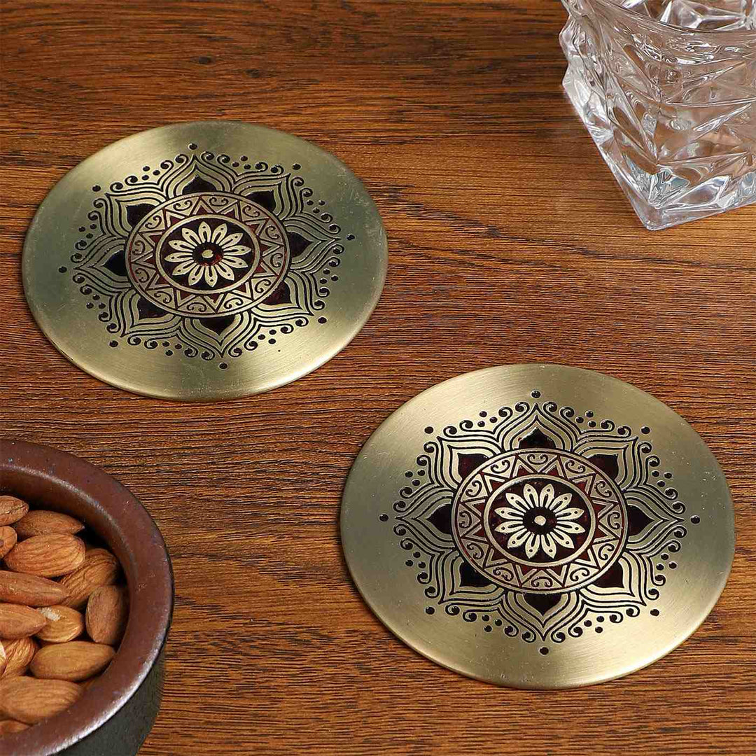 Buy Utsav Handcrafted Brass Coasters I Set of 2 Online On Zwende