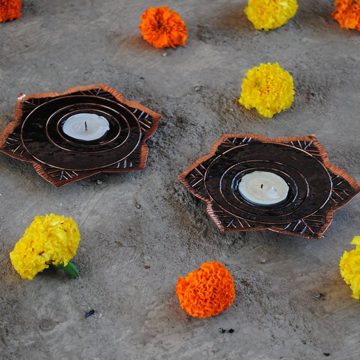 Copper Enamel Tealight Holders I Set of 2