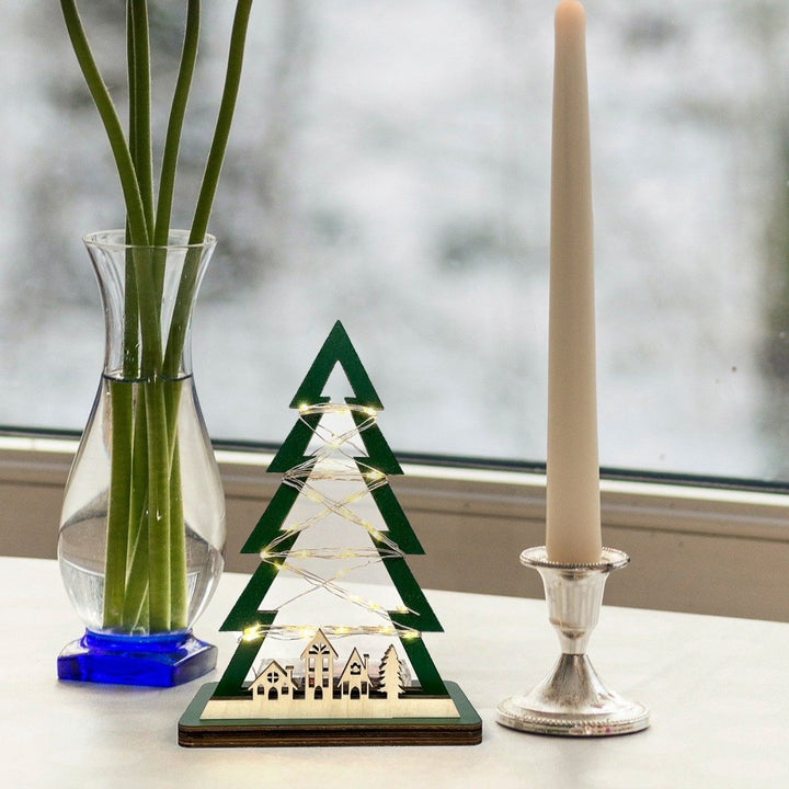 Handcrafted Xmas Tree With Lights Wooden Table Decor For Christmas Decoration