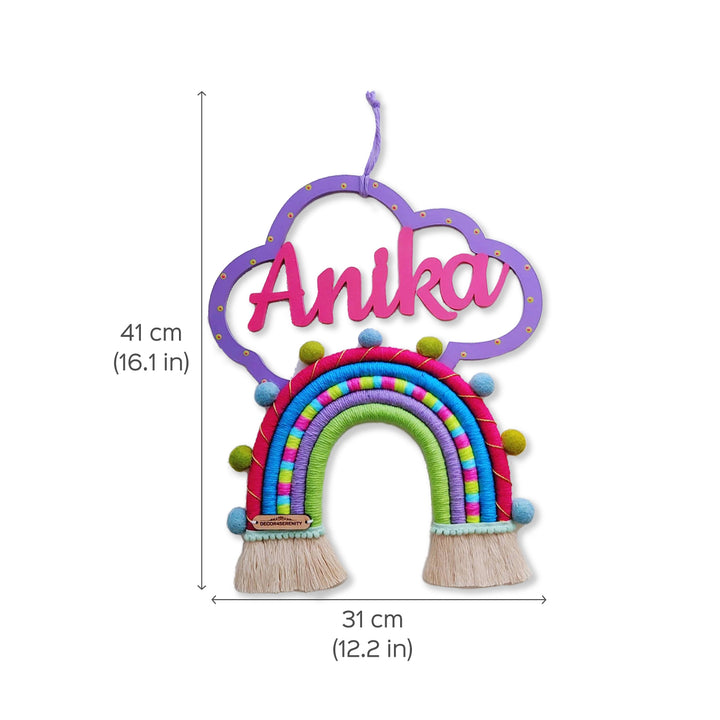 Macrame Cloud & Rainbow Personalized Kids' Nameplate - Zwende