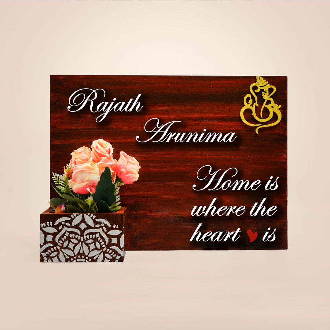 Hand-painted Personalized Wooden Nameplate With Planter - Zwende