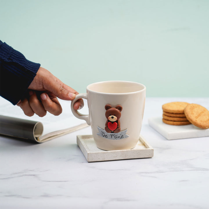 Personalized Teddy & Heart Mug With 3D Clay Figurine