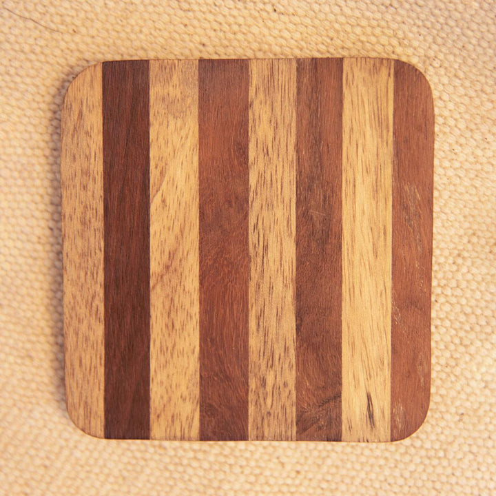 Toned Mango & Sheesham Wood Coasters & Holder I Set of 4