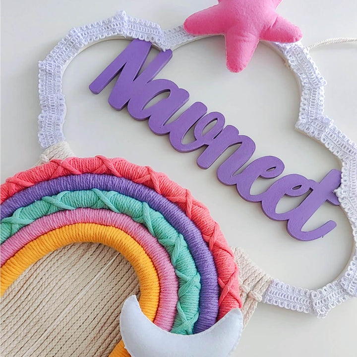 Macrame Moon & Star Personalized Kids' Nameplate - Zwende