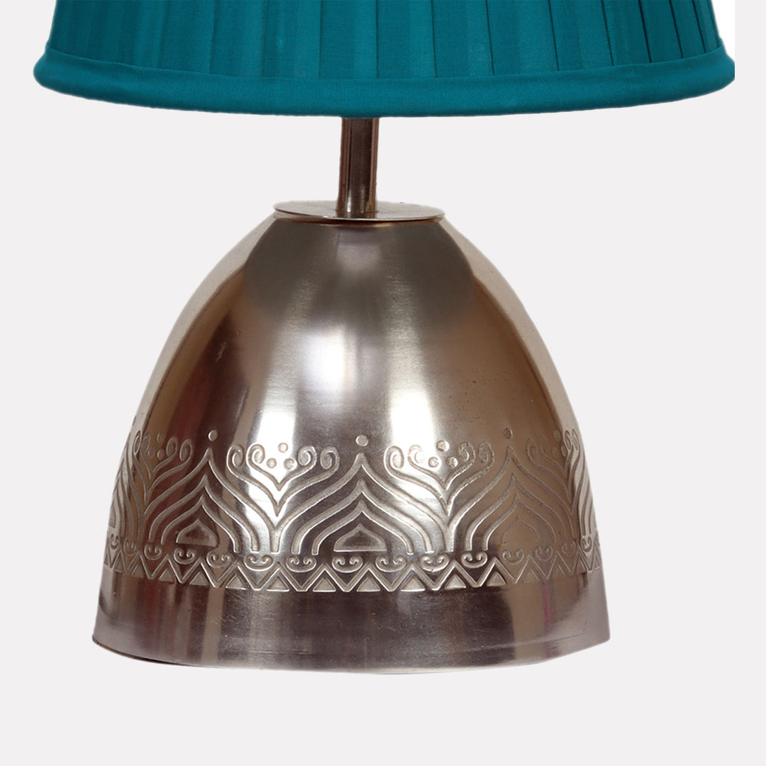 Silver Plated Metal Table Lamp with Pleated Cotton Shade