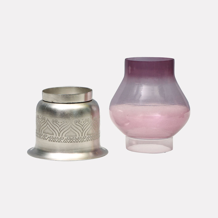 Utsav Silver Plated Tealight Holder with Glass Chimney