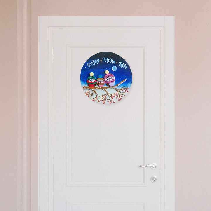 Hand-painted Pebble Art Owl Family Name Plate