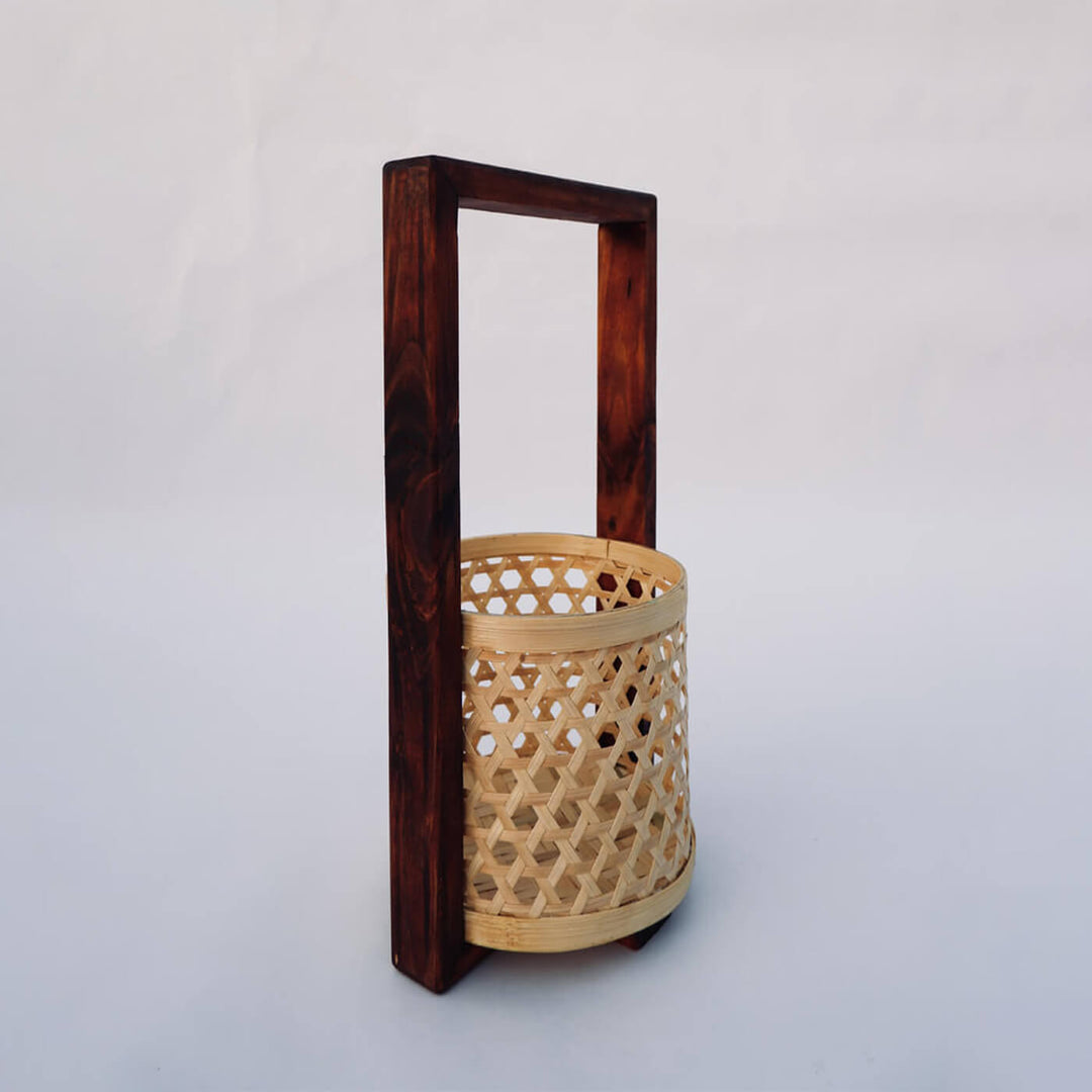Handcrafted Bamboo Star Weave Planter With Handle