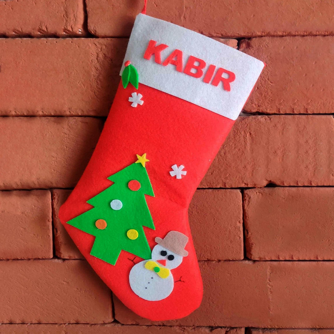 Personalized Snowman & Xmas Tree Felt Stocking